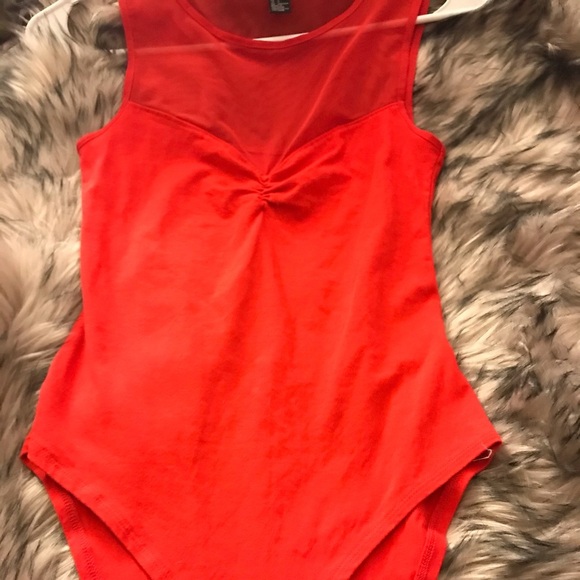 🦇 Forever 21 Red Mesh top BodySuit - Picture 2 of 12